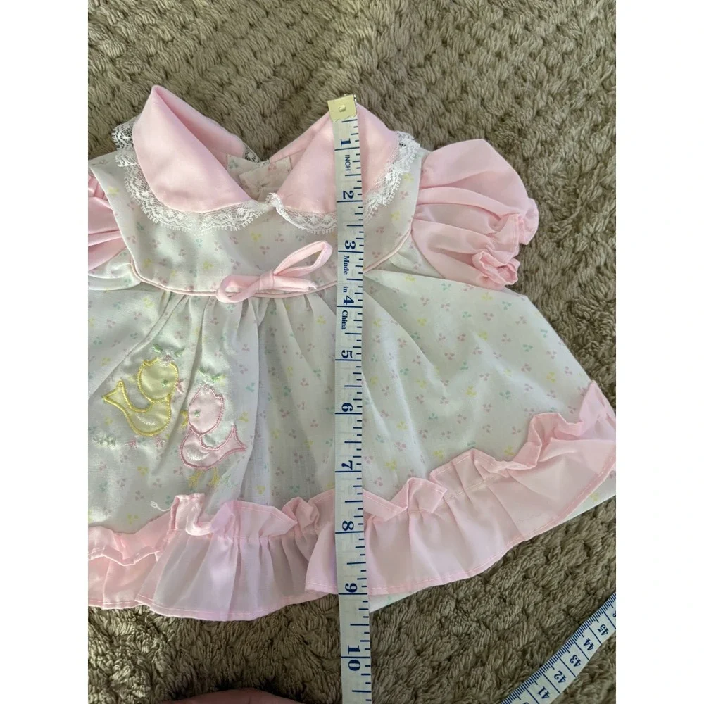 Vintage Cradle Togs Pinafore Baby Dress Love Birds Embroidery Pink White 0-6 M